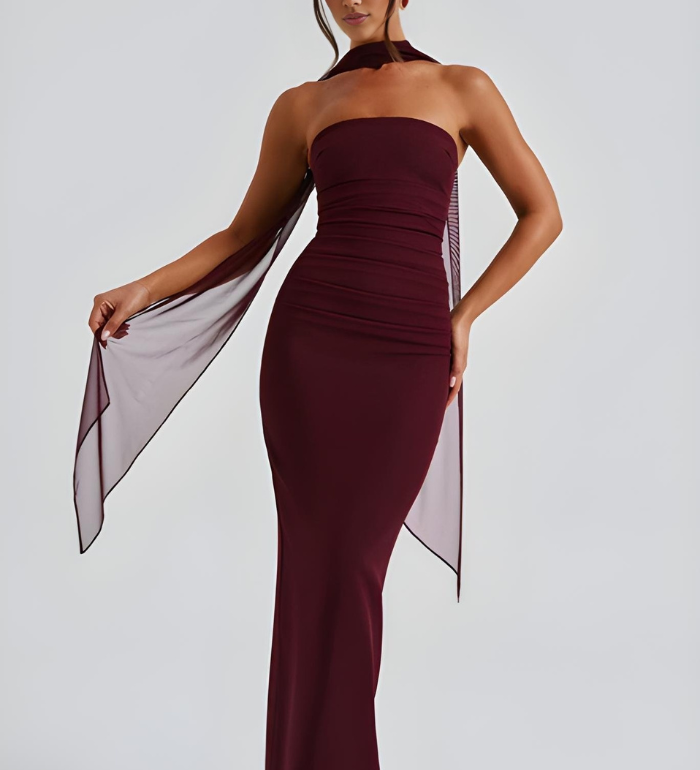 Willow | Damen Cocktail Strapless Maxi Bodycon Kleid mit Schal