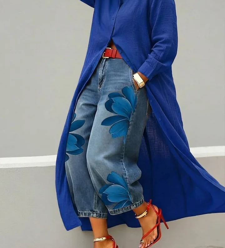 Maud | Hemdkleid und Blumenjeans-Set