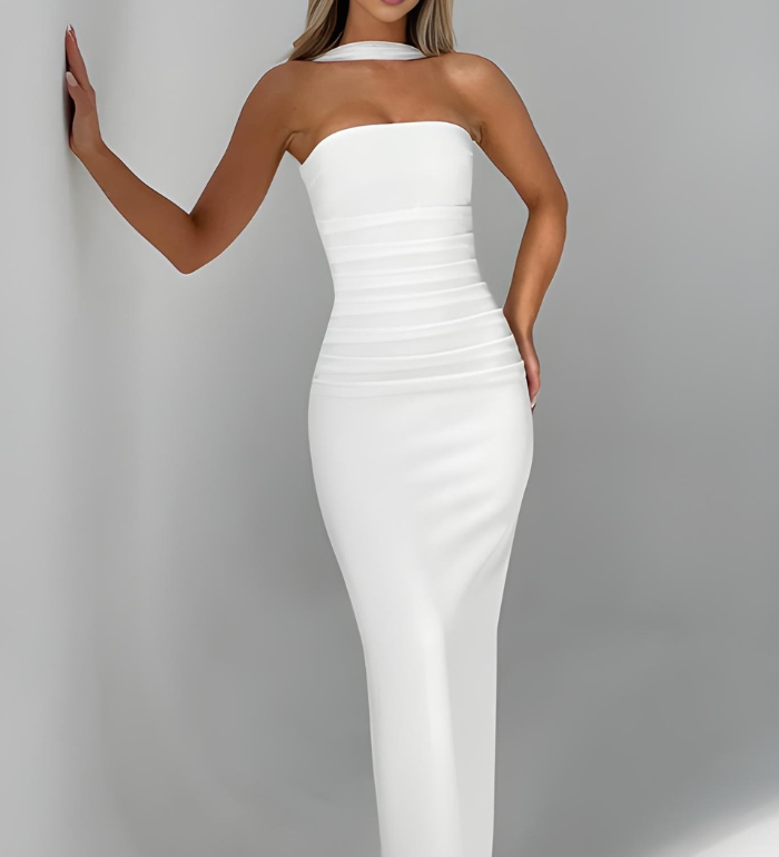 Willow | Damen Cocktail Strapless Maxi Bodycon Kleid mit Schal