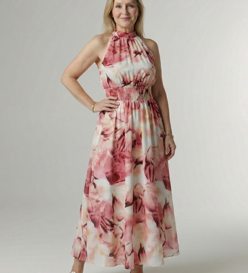 Lucy | Midi Halterkleid mit geraffter Taille