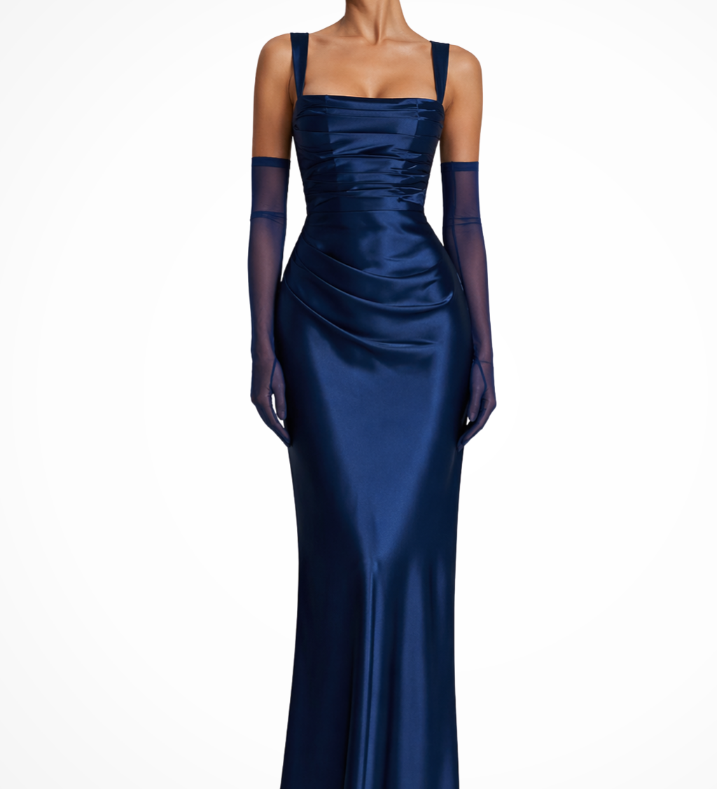 Vivienne | Damen Maxikleid mit quadratischem Ausschnitt und Raffung für Hochzeitsgäste