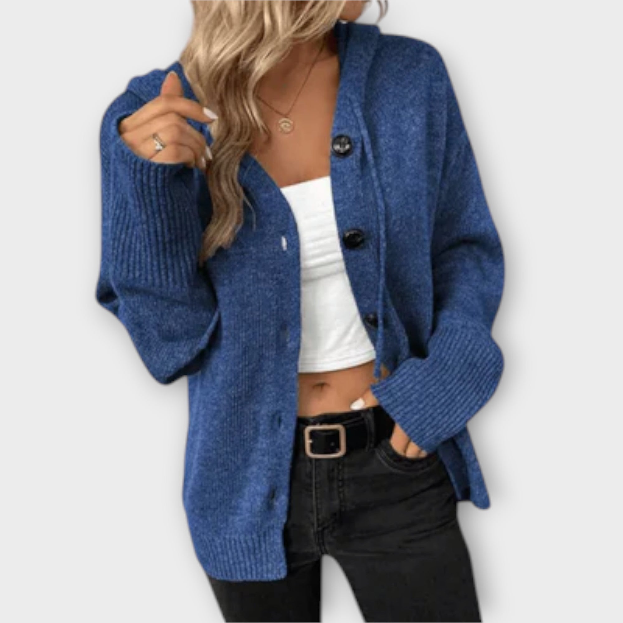 Veronika | Stilvoller Strickcardigan mit Kapuze und Knöpfen