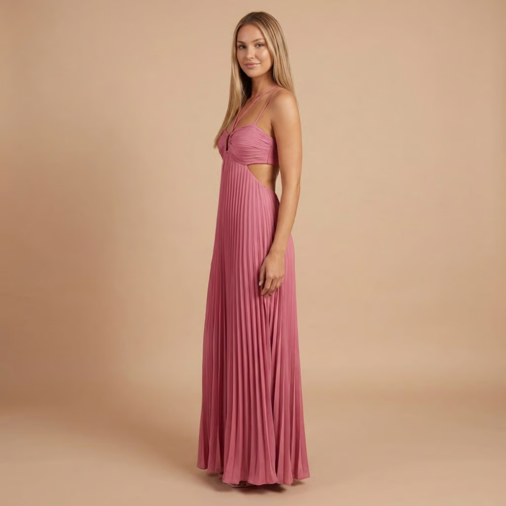 Claire | Maxikleid für Hochzeitsgäste mit Falten und Halterneck