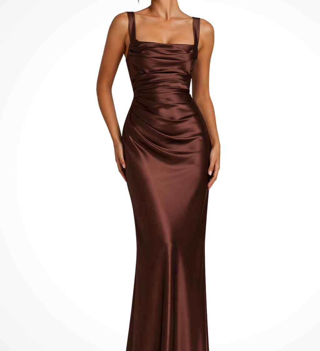 Vivienne | Damen Maxikleid mit quadratischem Ausschnitt und Raffung für Hochzeitsgäste