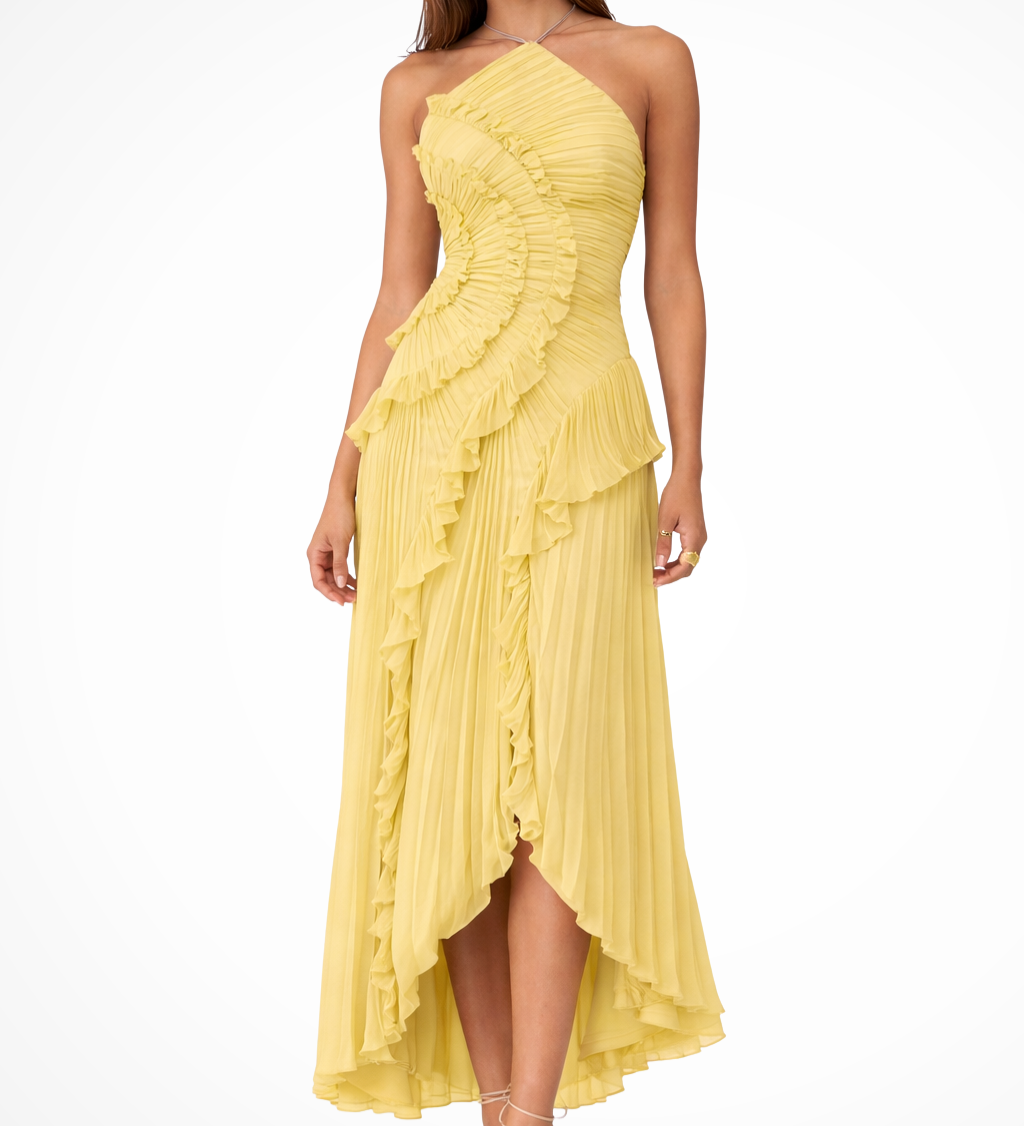 Eliza | Damen Falten Rüsch Maxi Hochzeitsgastkleid