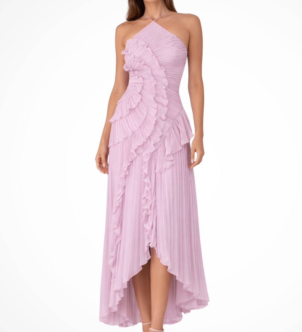 Eliza | Damen Falten Rüsch Maxi Hochzeitsgastkleid