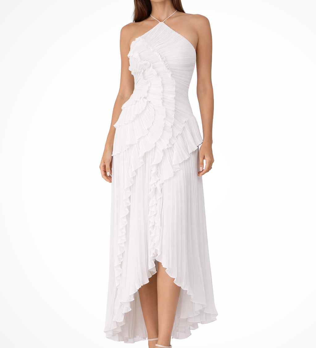 Eliza | Damen Falten Rüsch Maxi Hochzeitsgastkleid