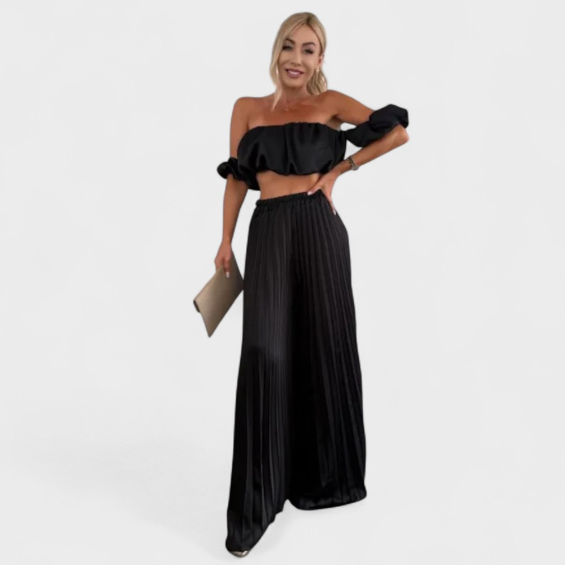 Mariah | Damen Cropped Set und Plissierte Hose