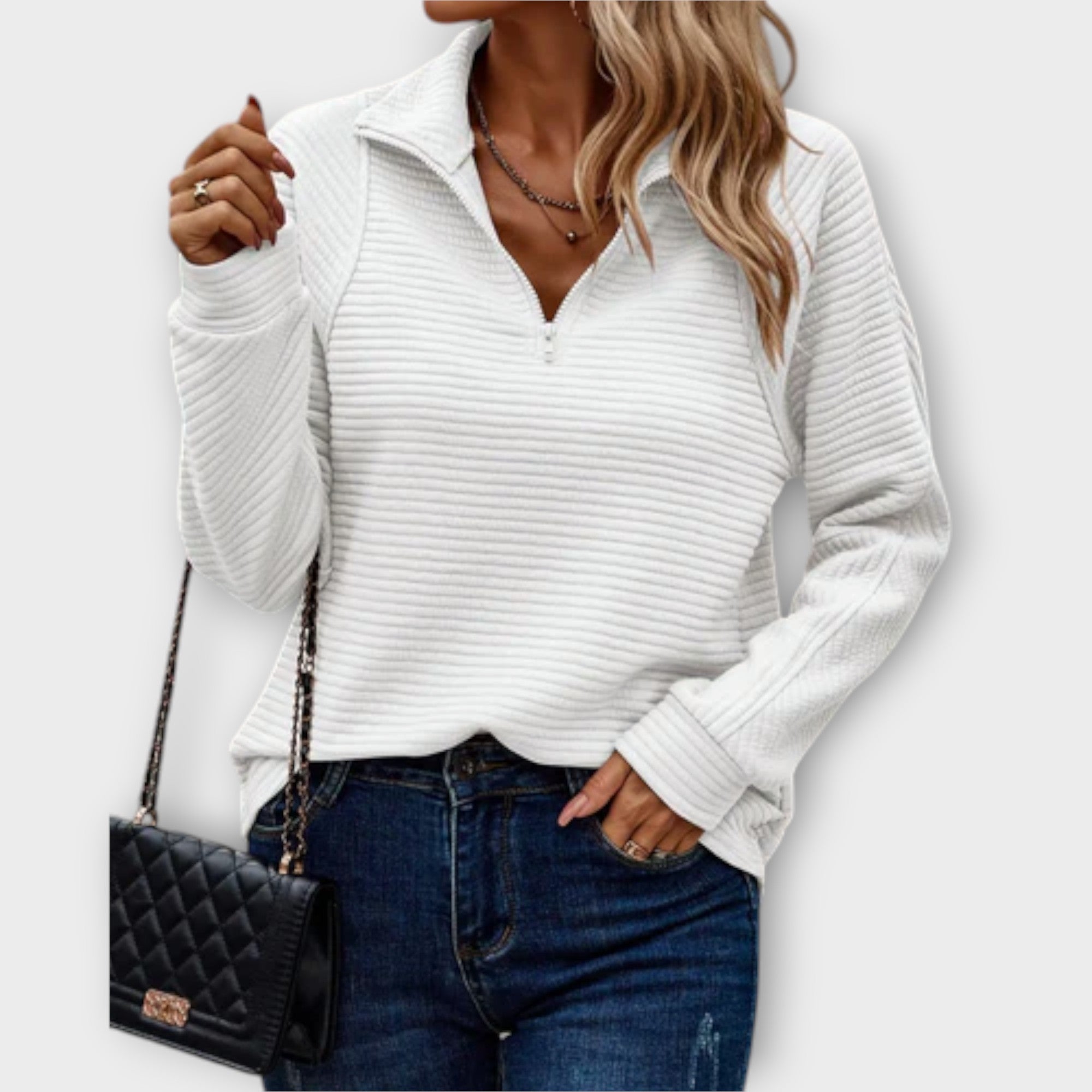 Lenka | Eleganter Pullover mit Polo-Reissverschluss