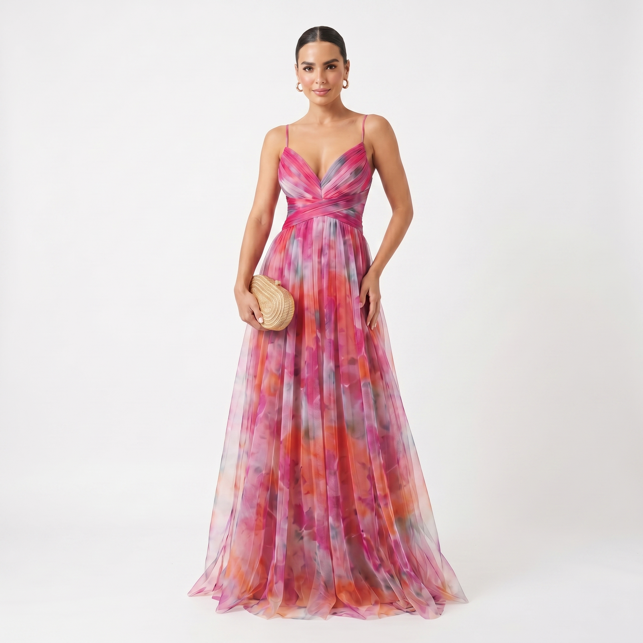 Helen | Abendsommerkleid aus Tüll mit Aquarelldruck