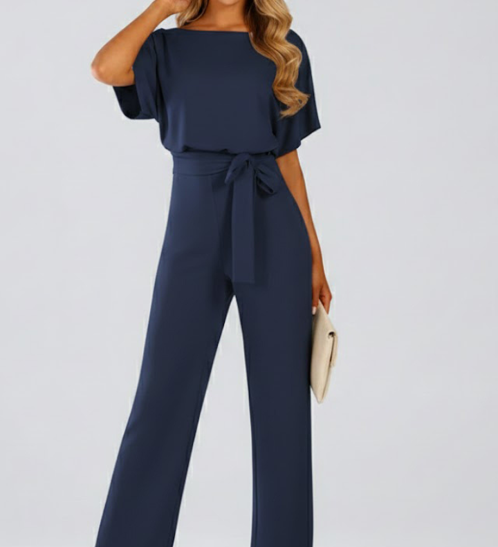 Mia | Damen Sommer-Jumpsuit mit Gürtel und weitem Bein