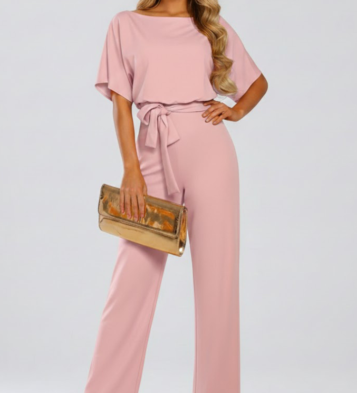 Mia | Damen Sommer-Jumpsuit mit Gürtel und weitem Bein