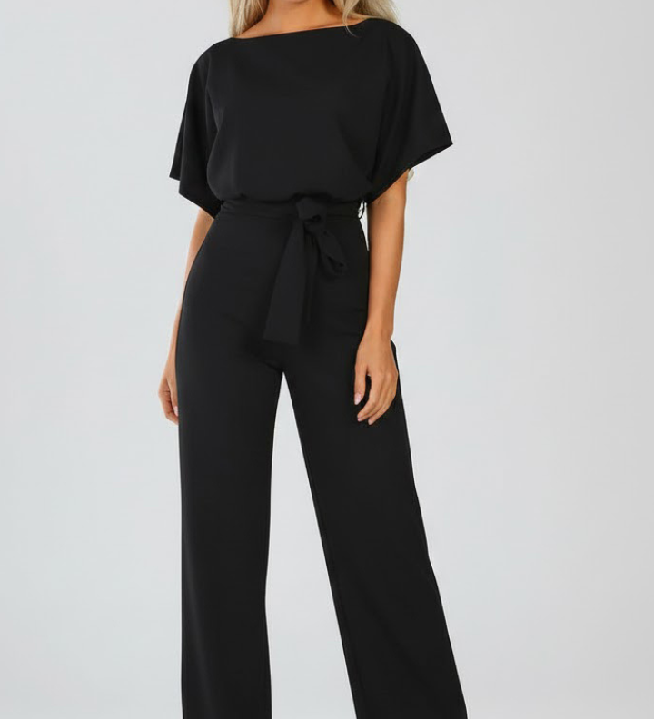Mia | Damen Sommer-Jumpsuit mit Gürtel und weitem Bein