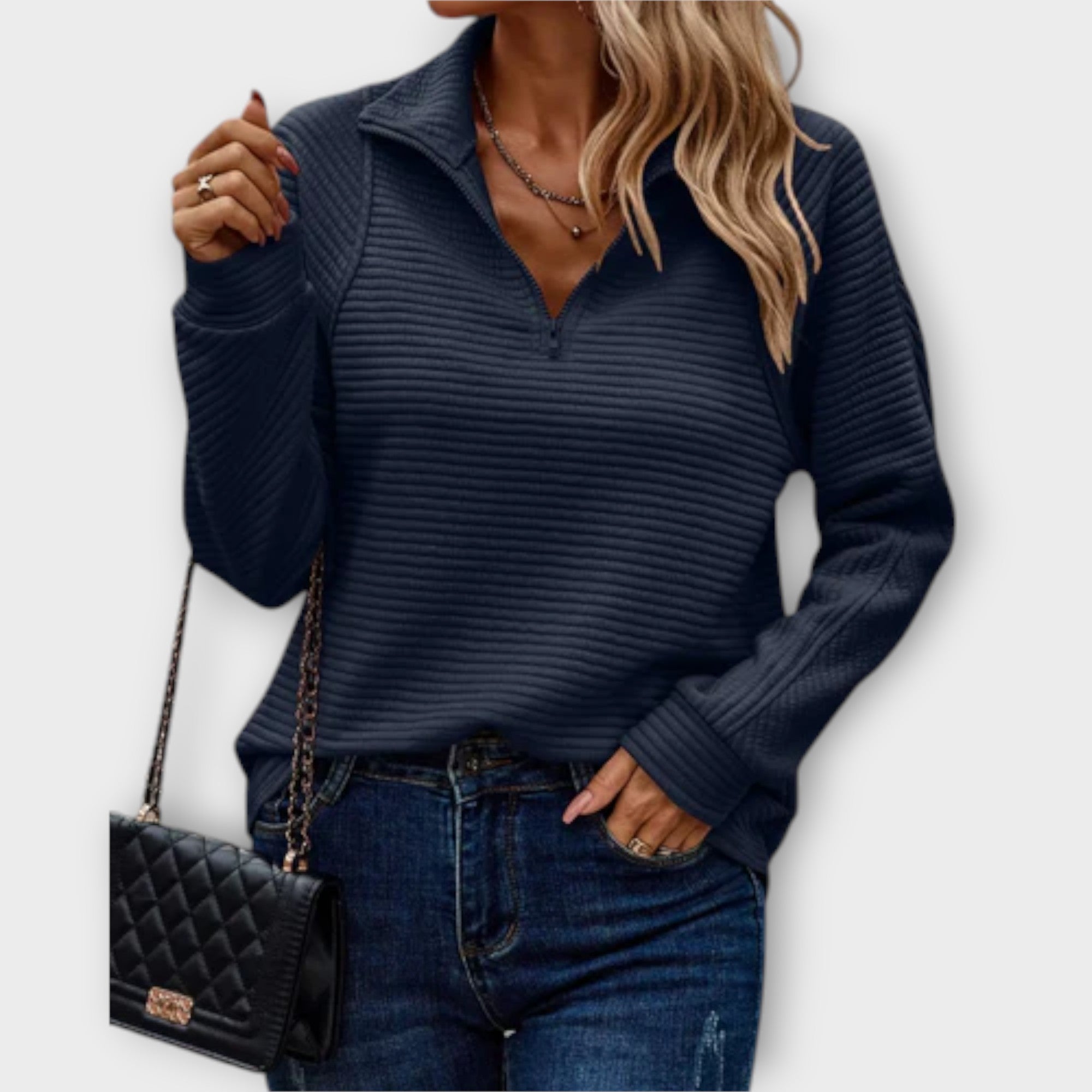 Lenka | Eleganter Pullover mit Polo-Reissverschluss