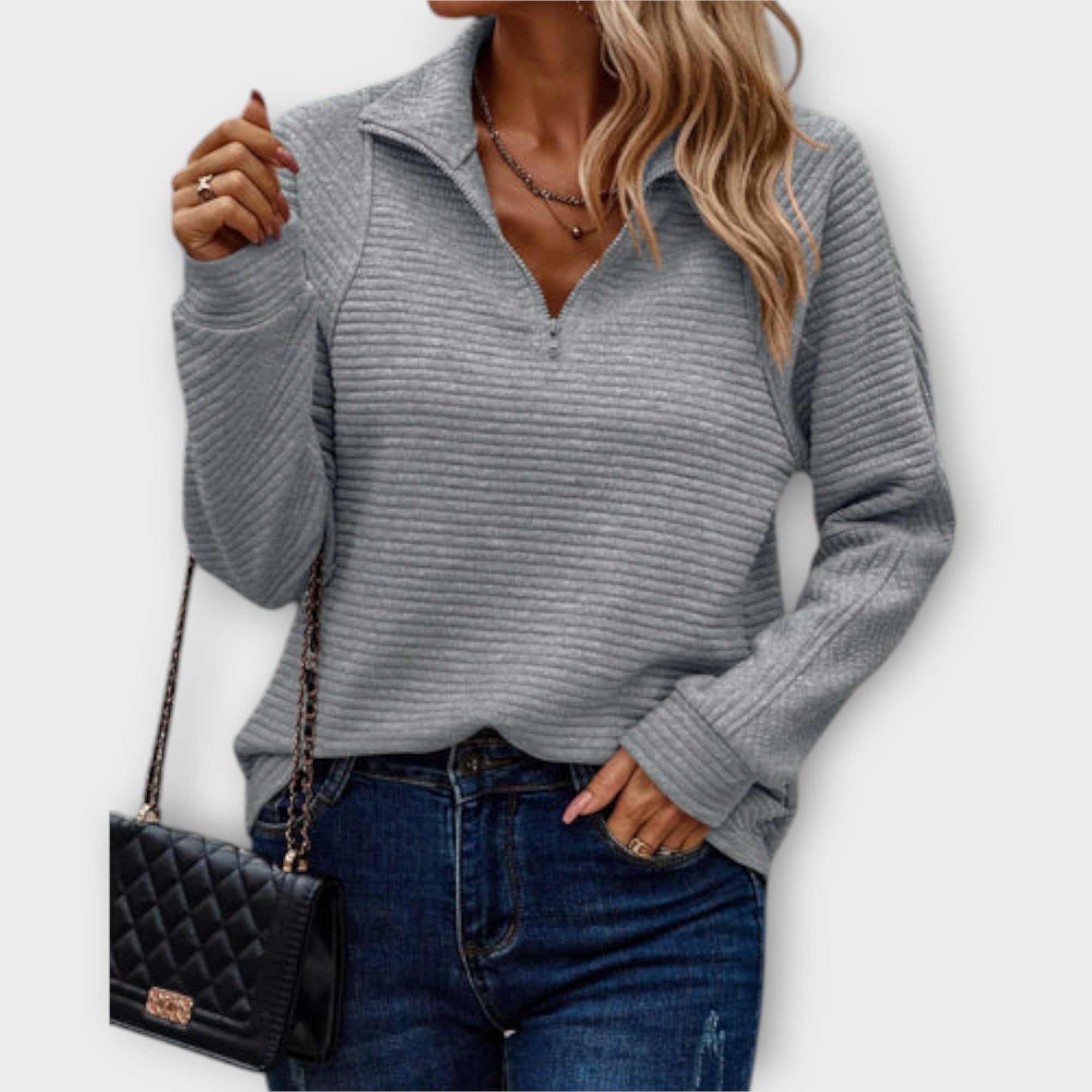 Lenka | Eleganter Pullover mit Polo-Reissverschluss