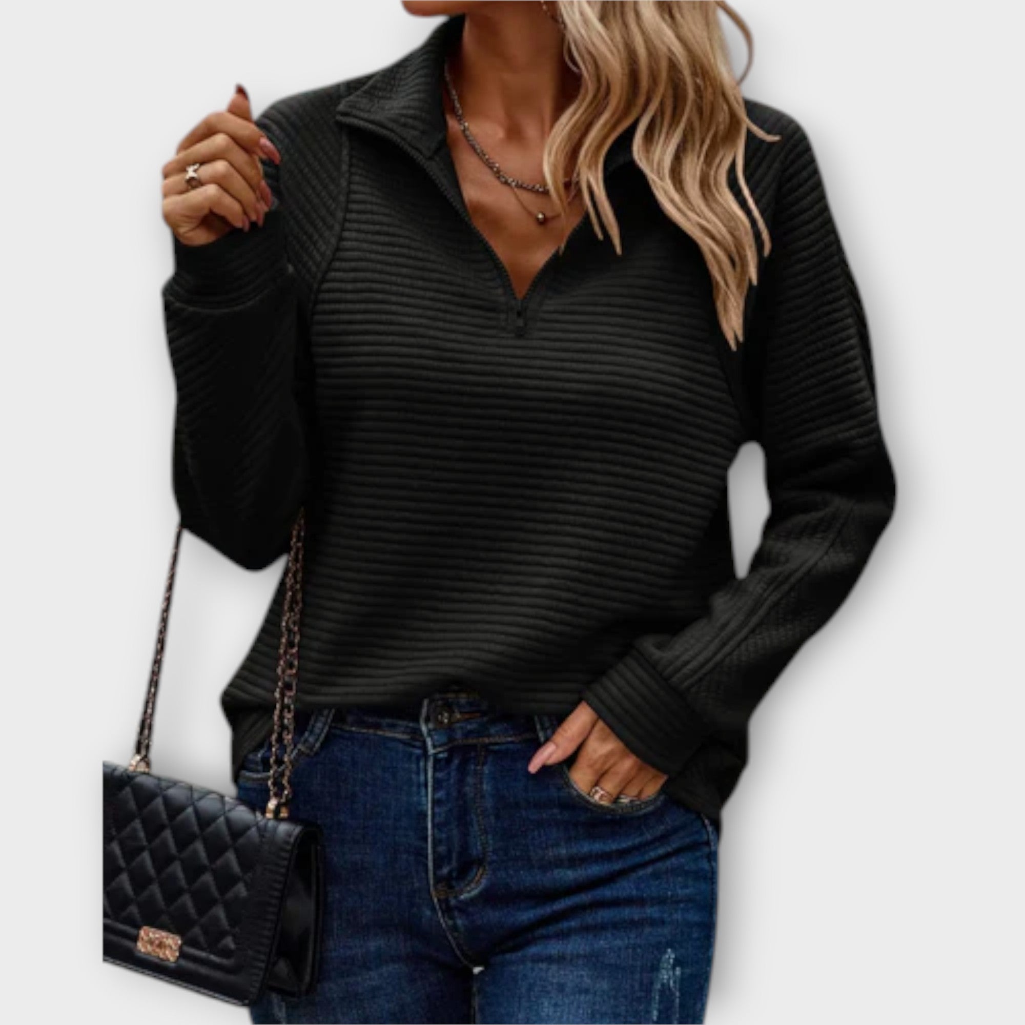 Lenka | Eleganter Pullover mit Polo-Reissverschluss